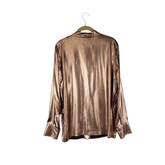 Brunello Cucinelli NWT Metallic Copper Silk Blouse Menswear Style Womens Size XL - Picture 2 of 15